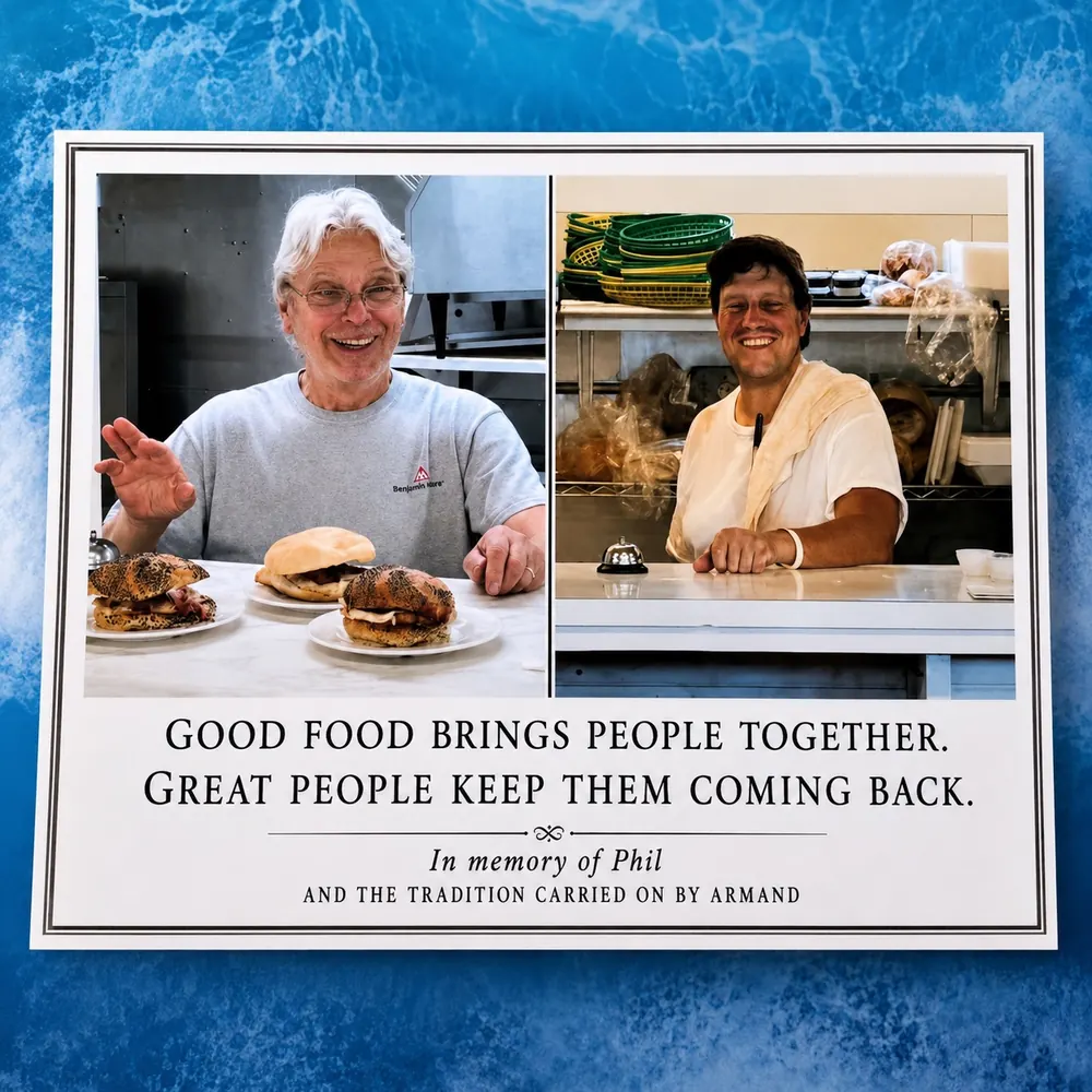 Tribute photos of Phil and Armand in the kitchen
